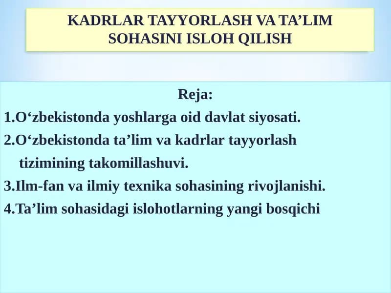 O‘zbekistonda yoshlarga oid davlat siyosati