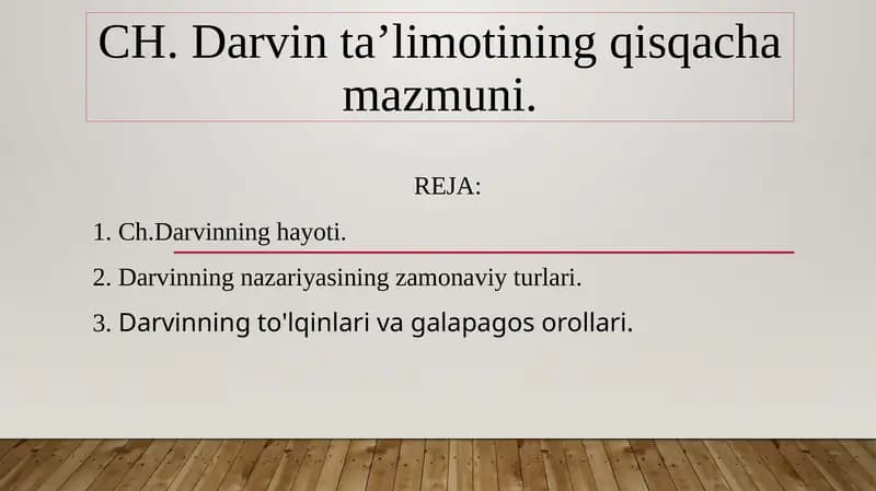 CH.Darvinning qisqacha mazmuni