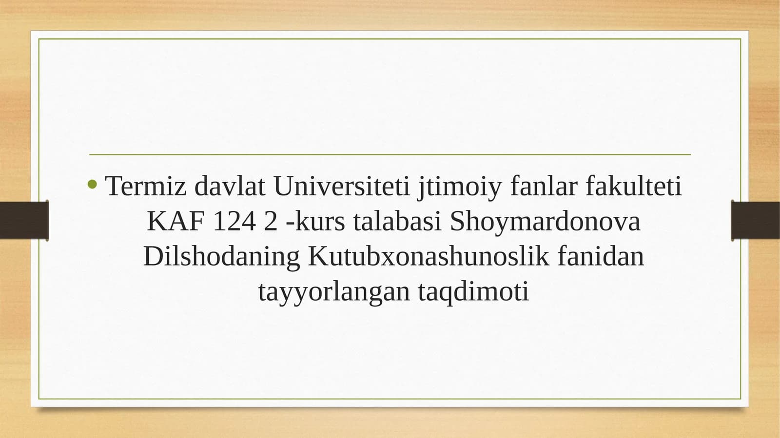 Kutubxona shunoslik fanidan tayyorlangan taqdimot