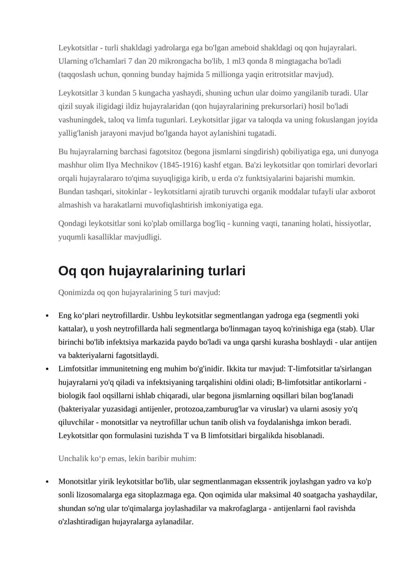 Leykotsitlar turlari