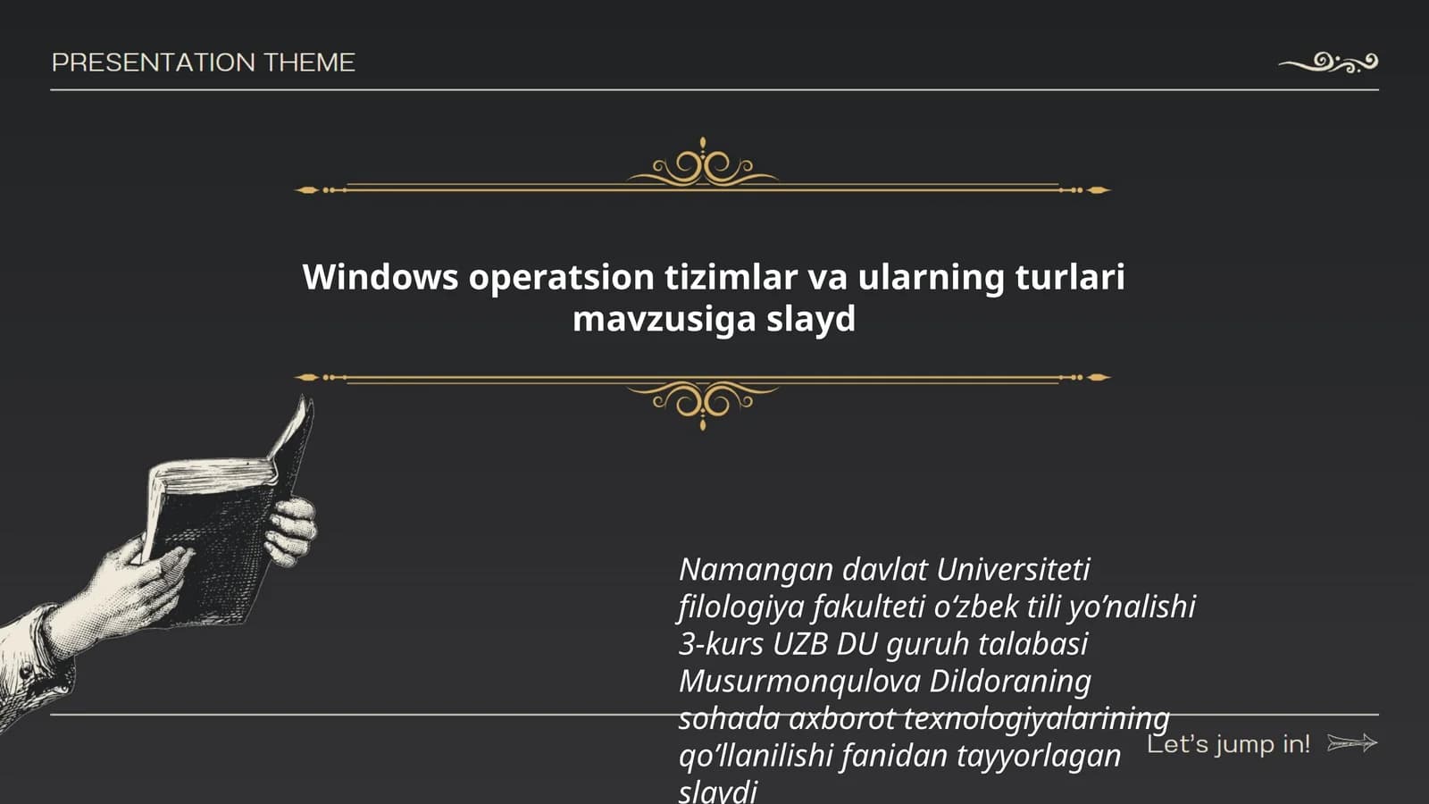 Windows operatsion tizimlar va ularning turlari mavzusiga slayd