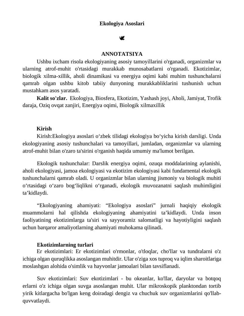 Ekologiya Asoslari