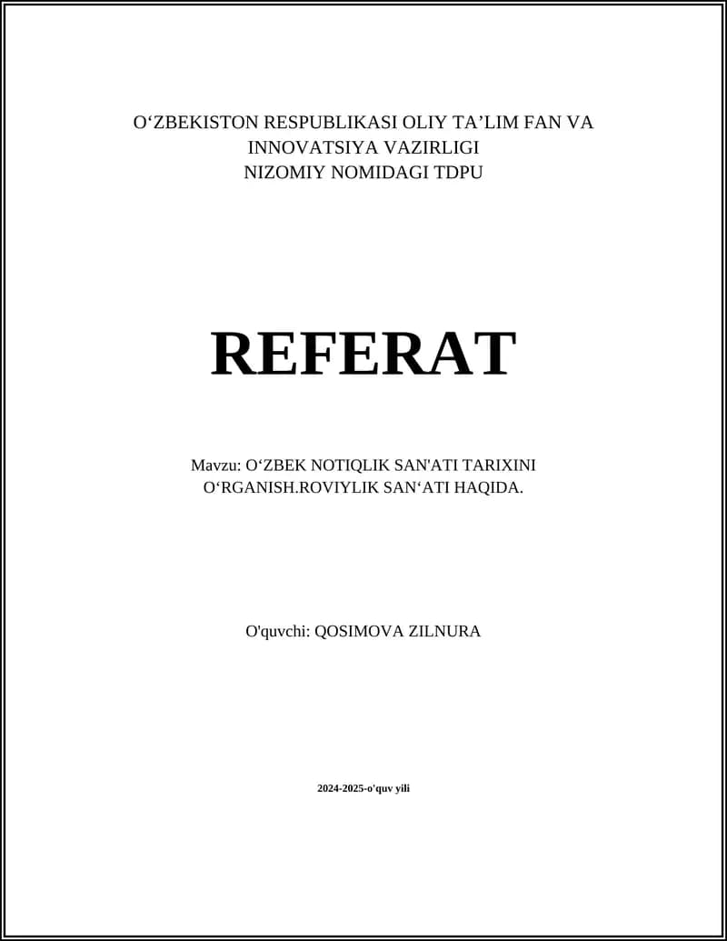 O‘ZBEK NOTIQLIK SAN'ATI TARIXINI O‘RGANISH.ROVIYLIK SAN‘ATI HAQIDA
