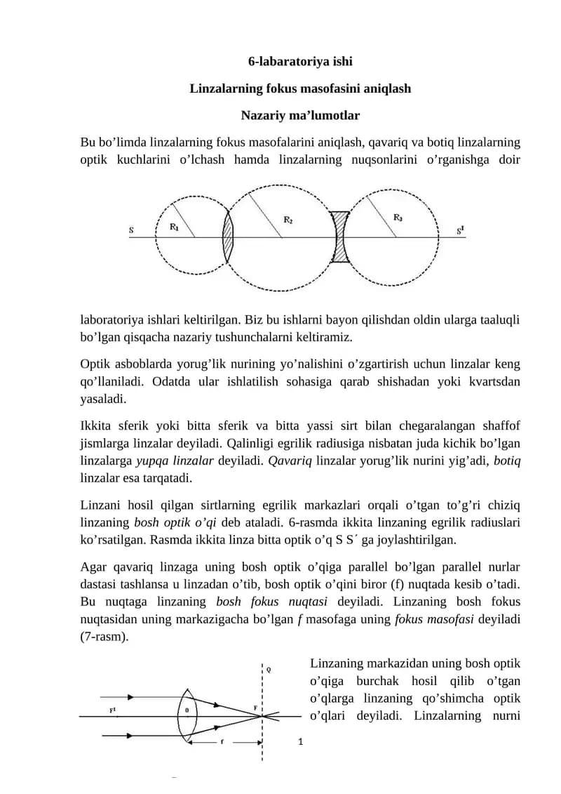 Linzalarning fokus masofasini aniqlash