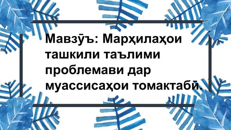 Мавзӯъ: Марҳилаҳои ташкилитаълими