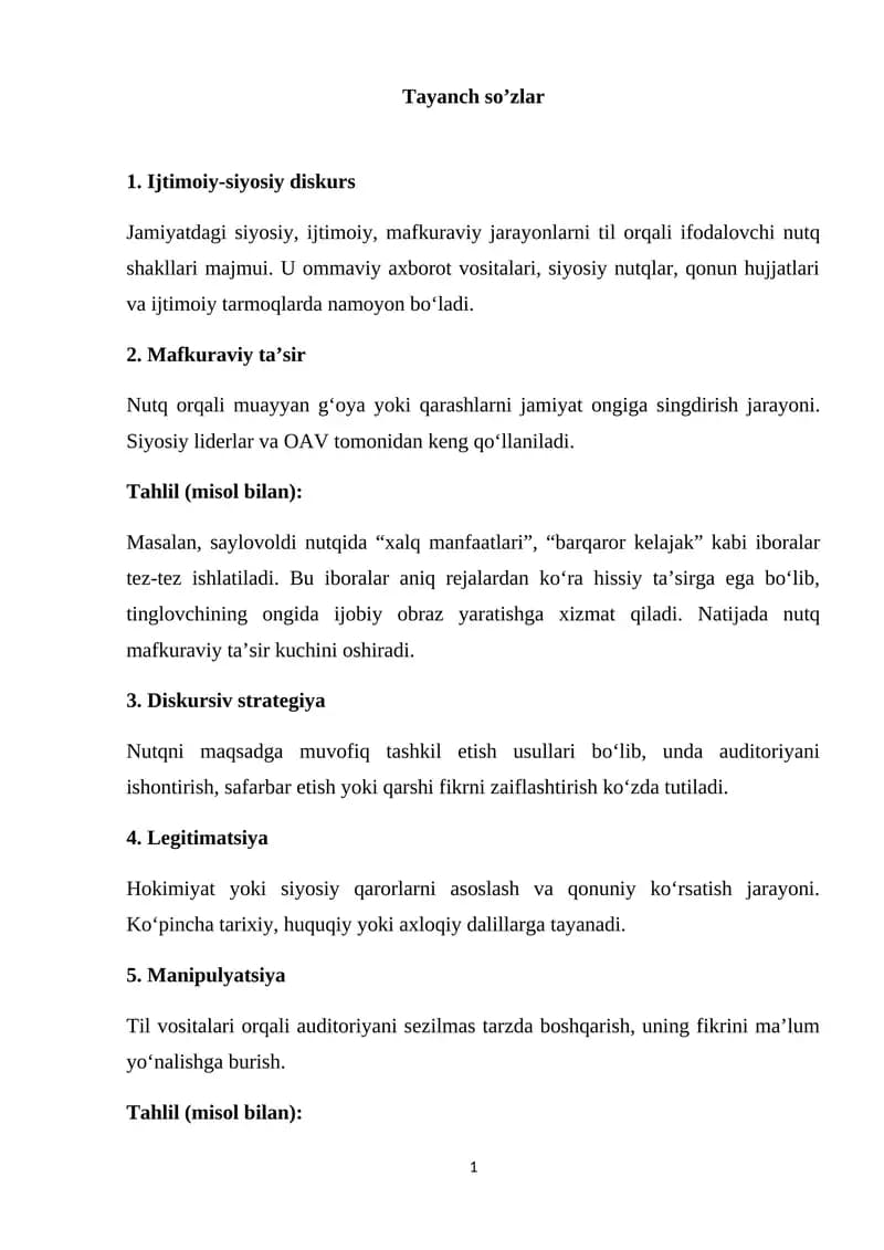 Tayanch so’zlar