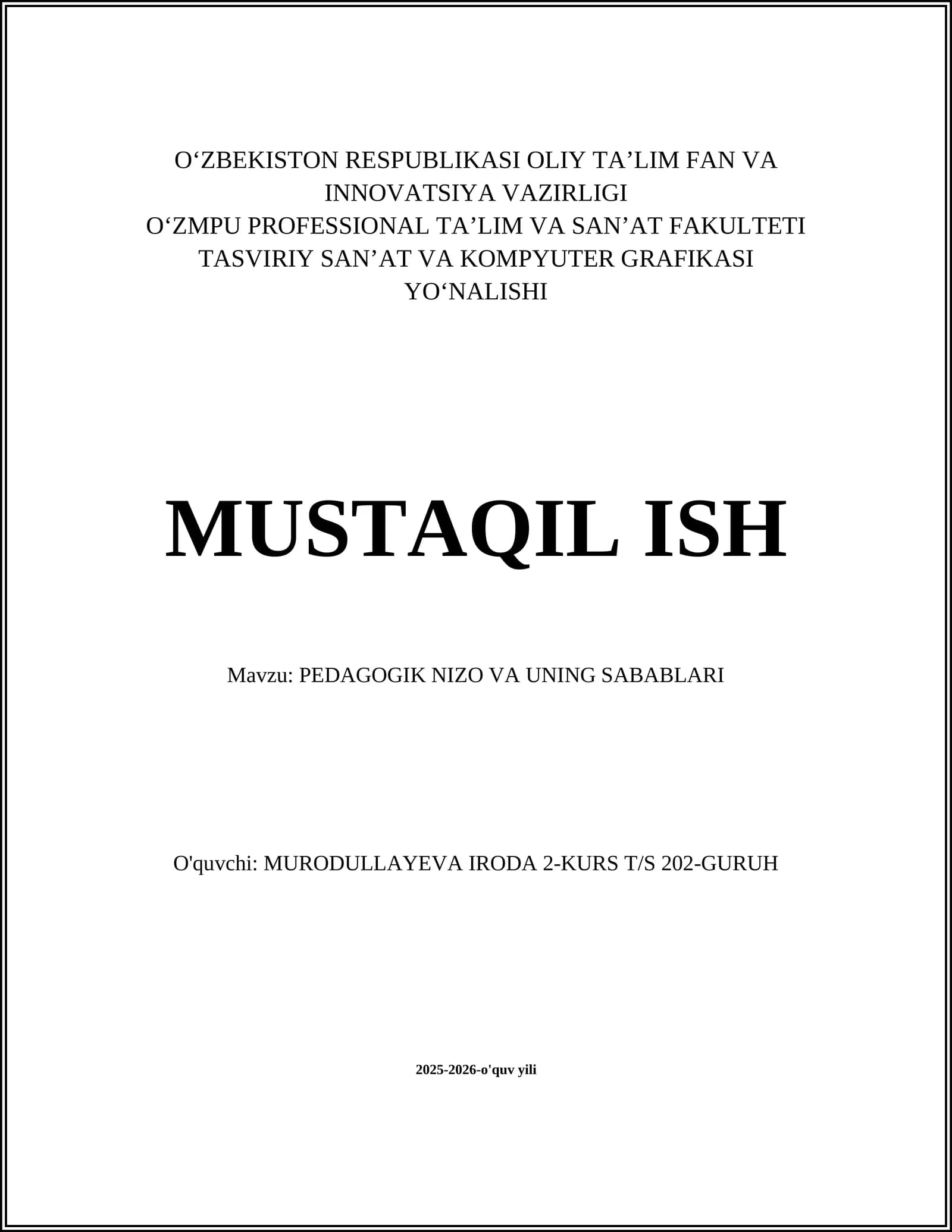 PEDAGOGIK NIZO VA UNING SABABLARI