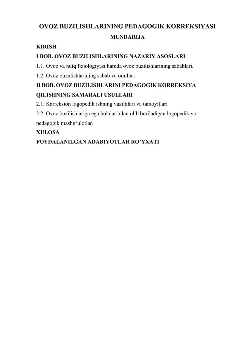 Ovoz buzilishlarining pedagogik korreksiyasi