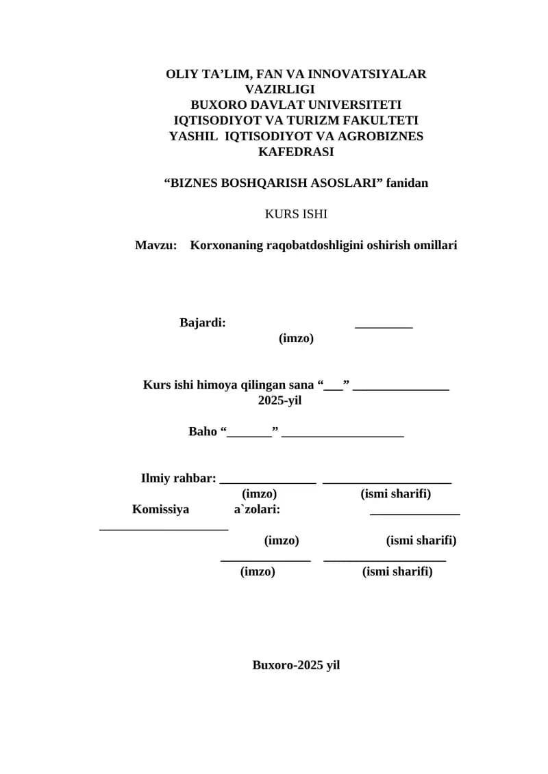 Korxonaning raqobatdoshligini oshirish omillari