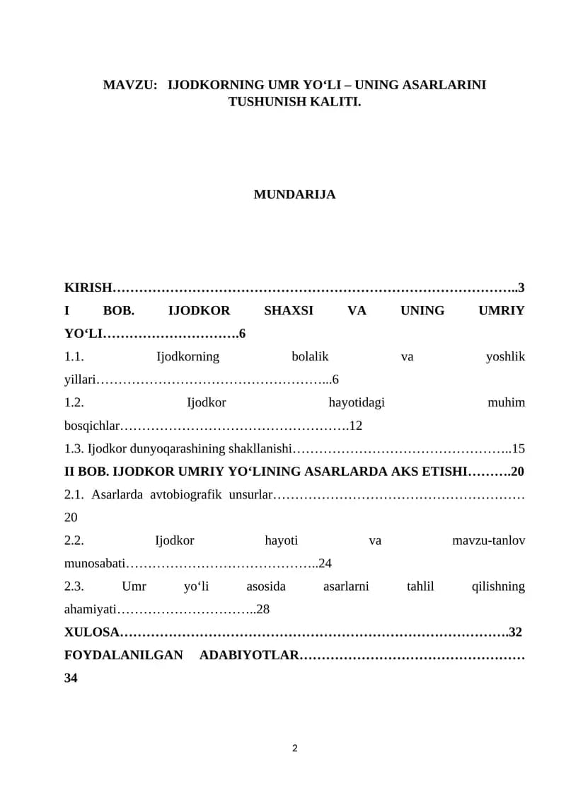 IJODKORNING UMR YO‘LI – UNING ASARLARINI TUSHUNISH KALITI