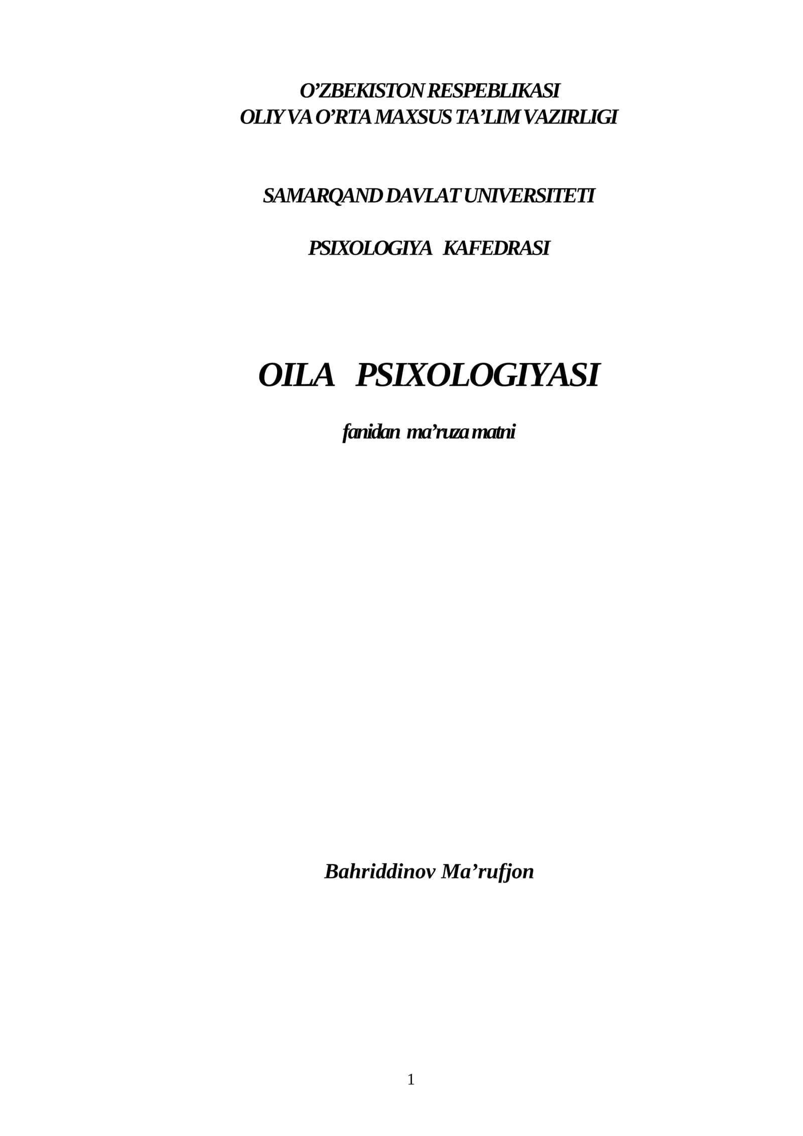 OILA PSIXOLOGIYASI