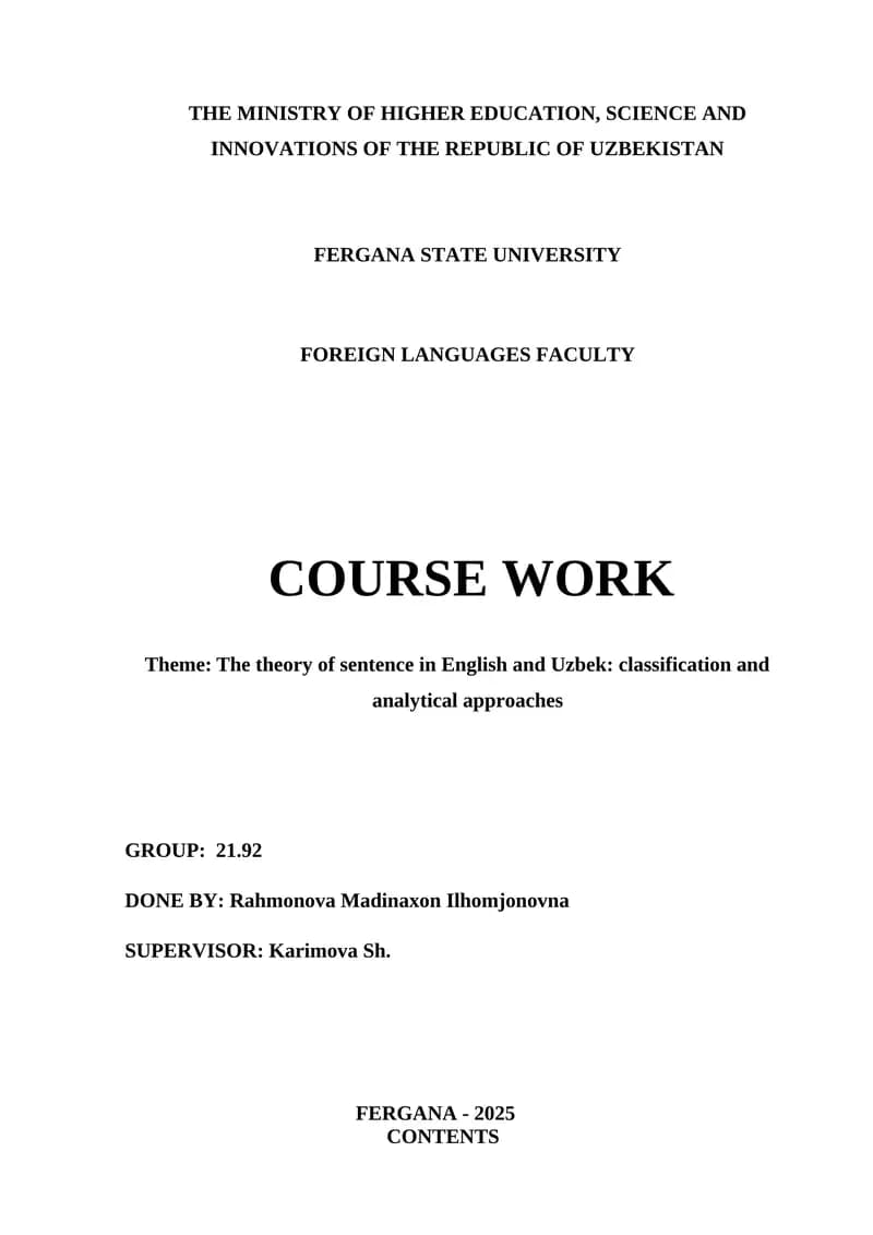 Course Work on Sentence Classification
