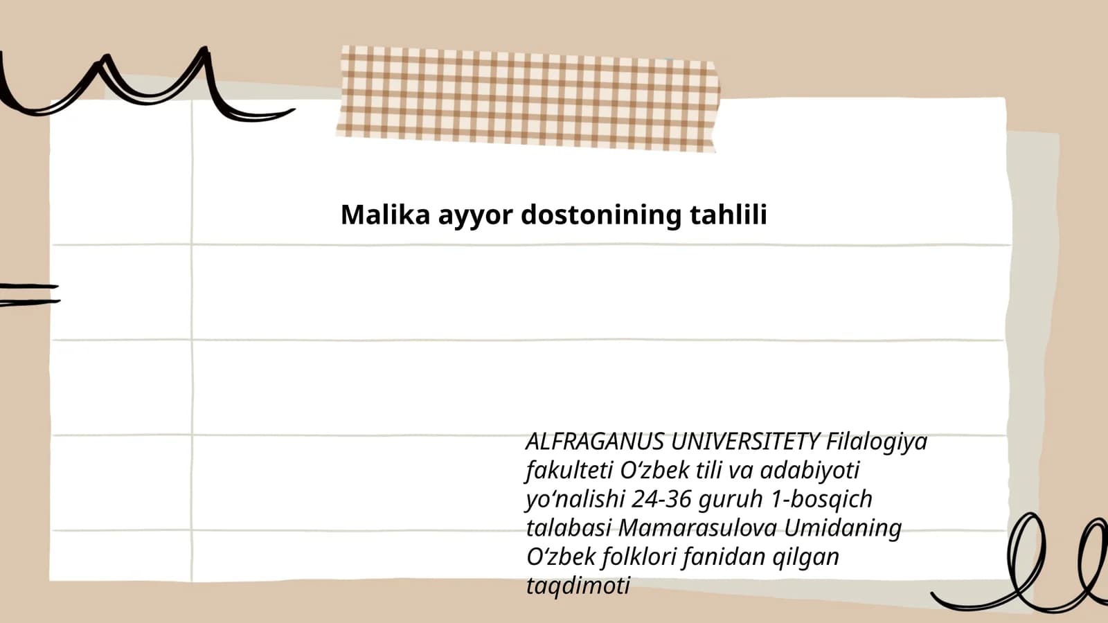 Malika ayyor dostonining tahlili