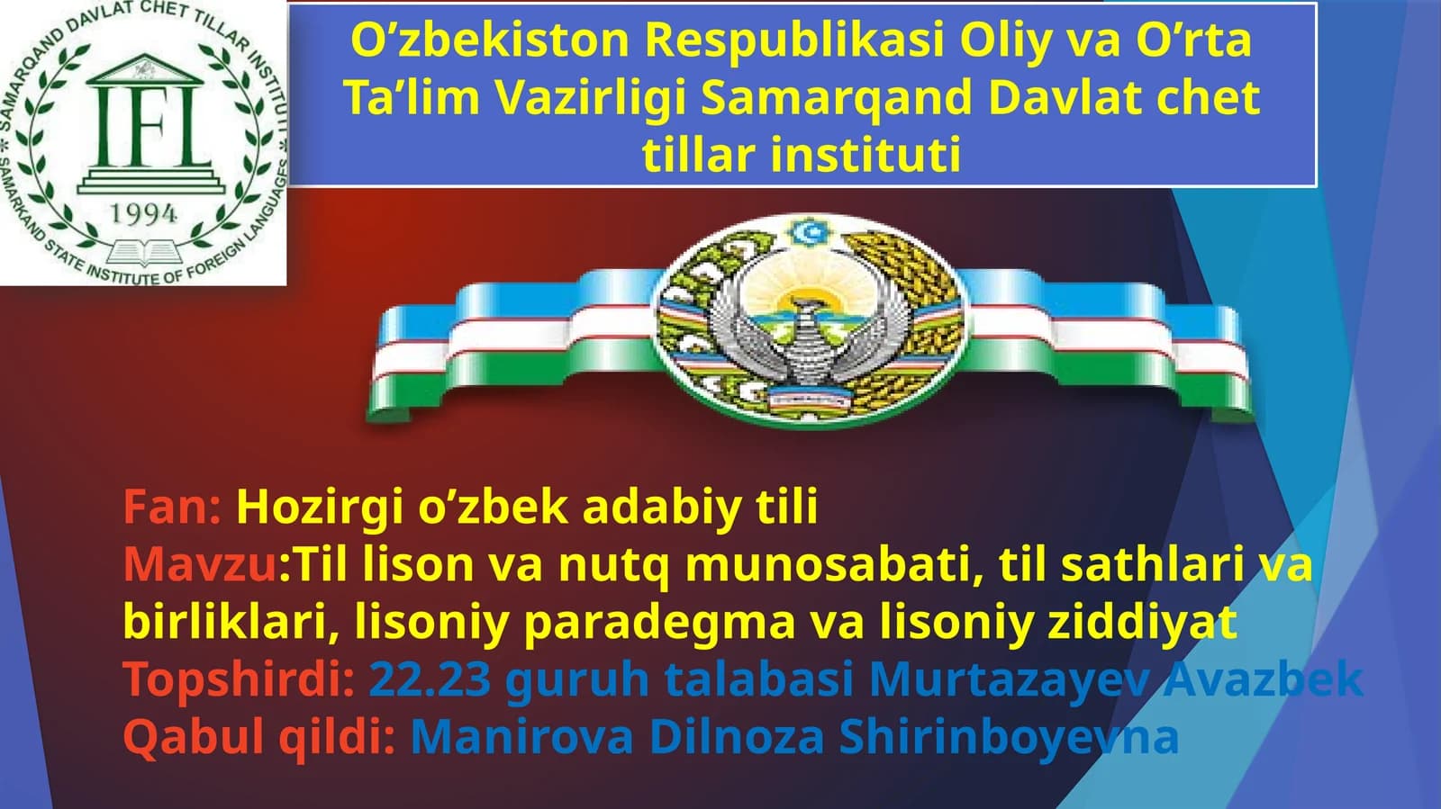 Tilli son va nutq  munosabati, til  sathlari va birliklari, lisoniy  paradegma va lisoniy ziddiyat