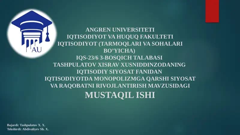 IQTISODIYOT (TARMOQLARI VA SOHALARI BO’YICHA)