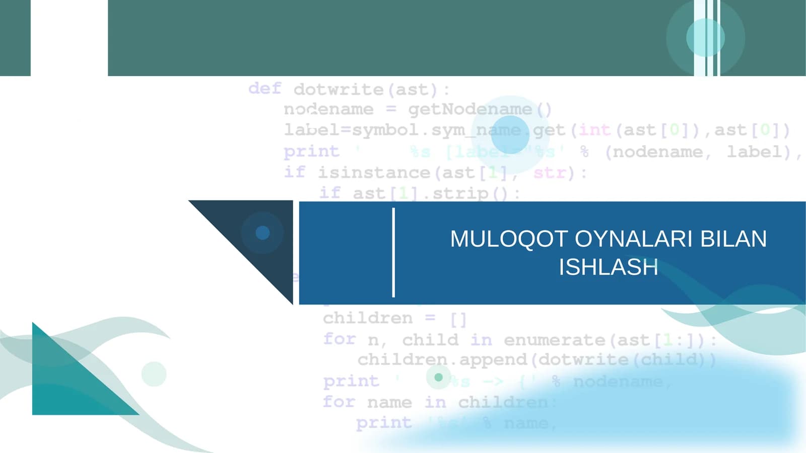 MULOQOT OYNALARI BILAN ISHLASH