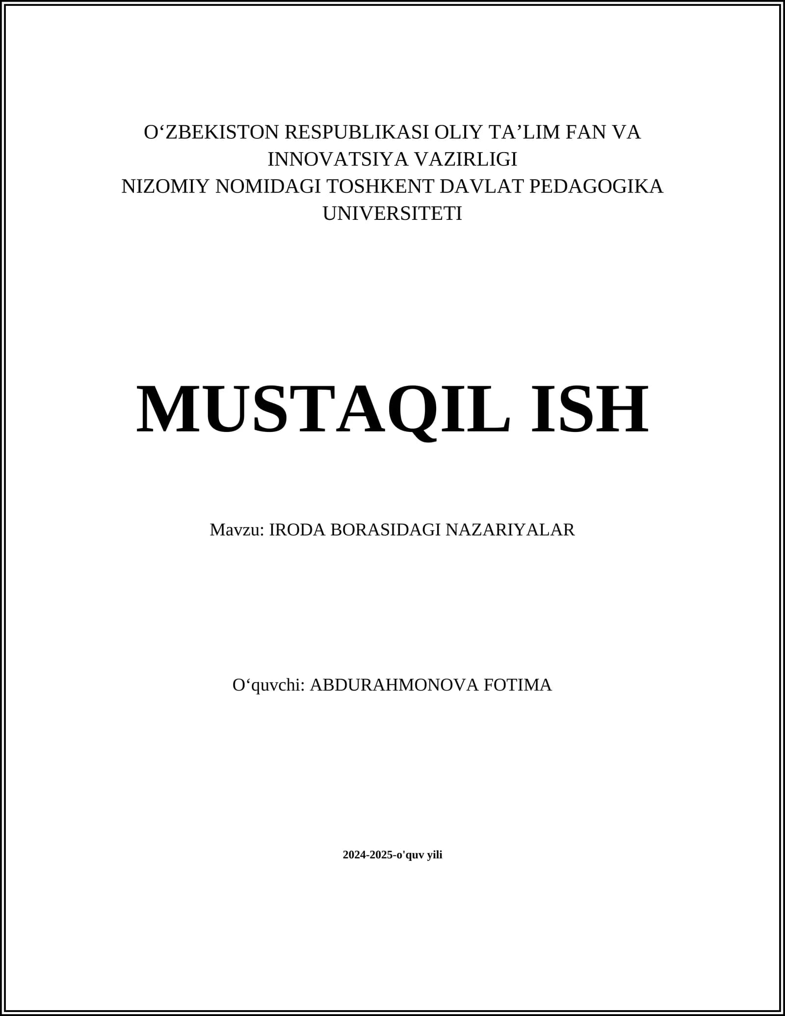 IRODA BORASIDAGI NAZARIYALAR