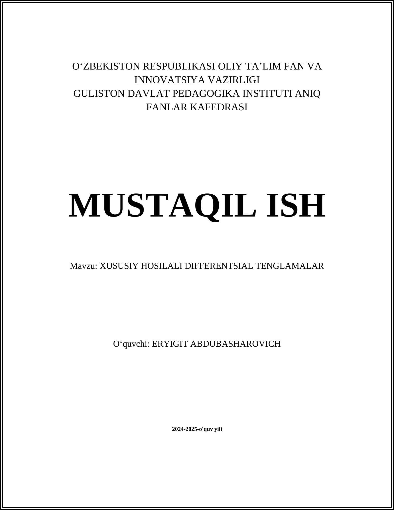 XUSUSIY HOSILALI DIFFERENTIAL TENGLAMALAR