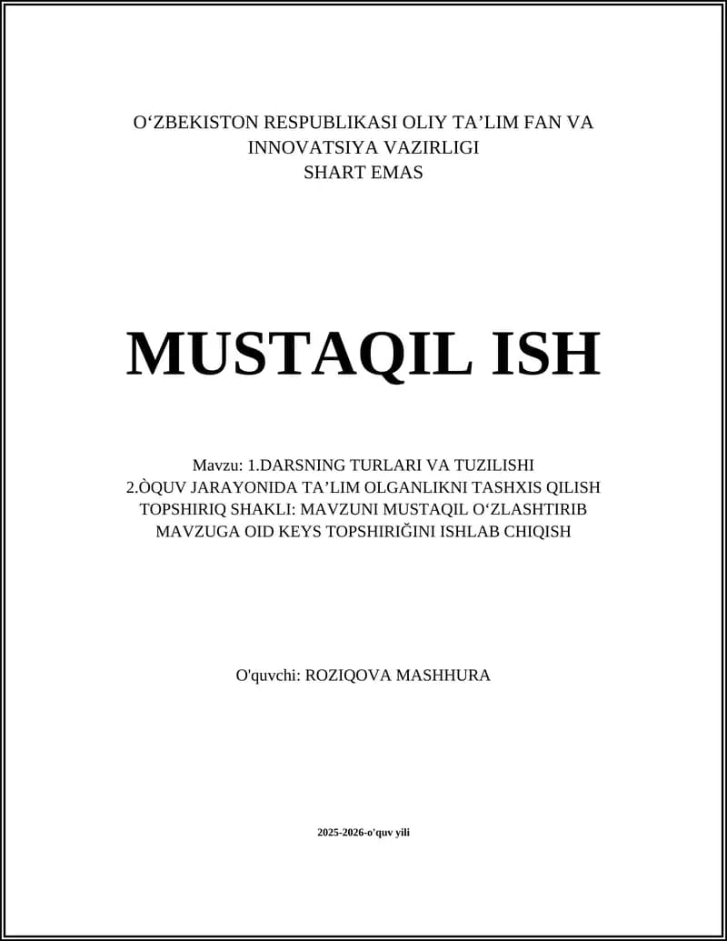 Darsning Turlari va Tuzilishi