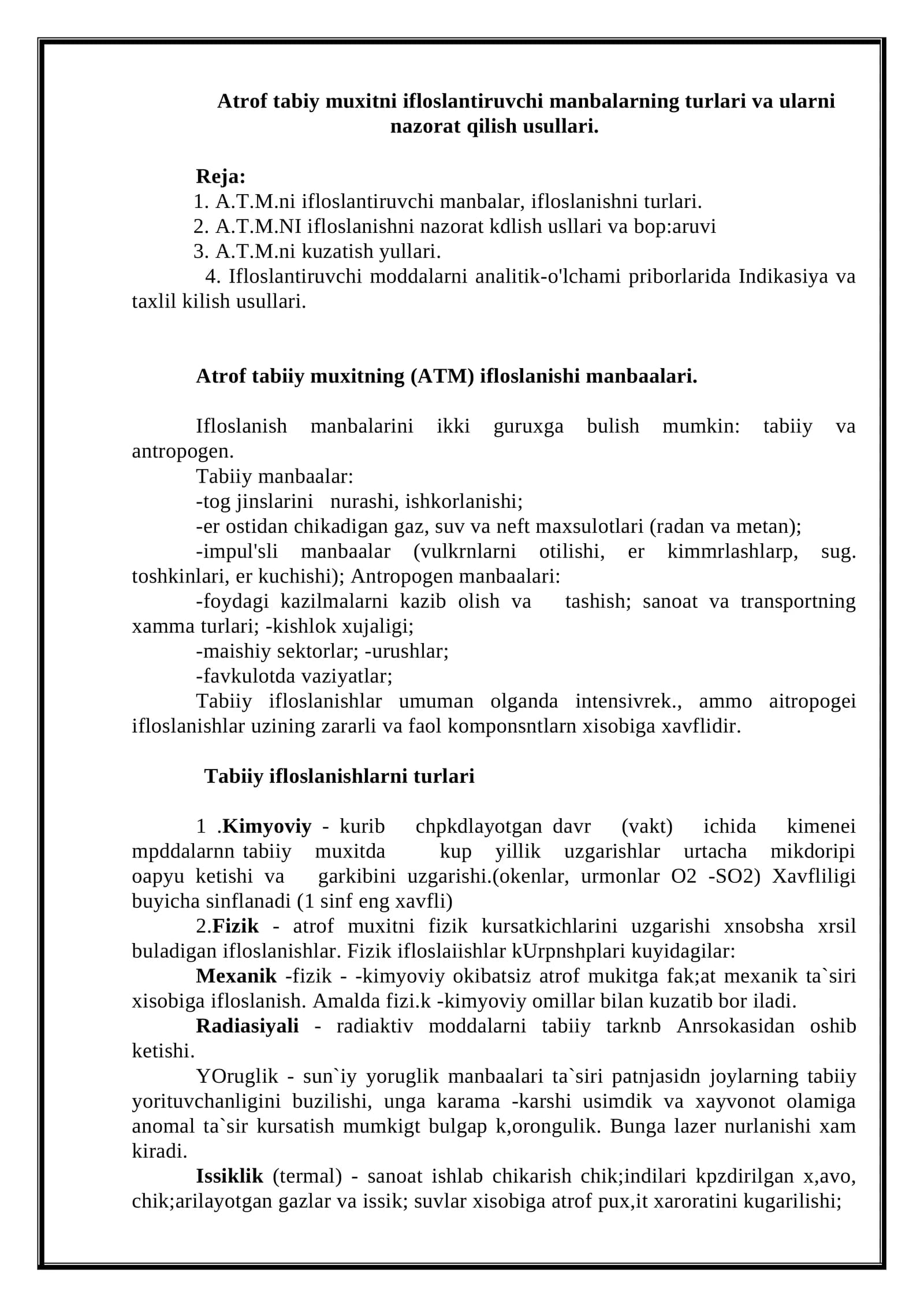 Atrof tabii muxitni ifloslantiruvchi manba