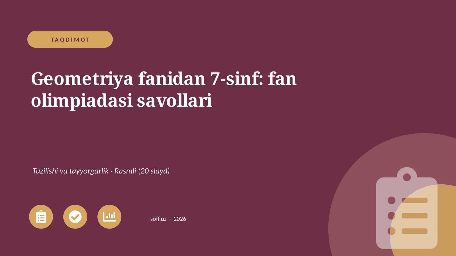 Geometriya fanidan 7-sinf: fan olimpiadasi savollari