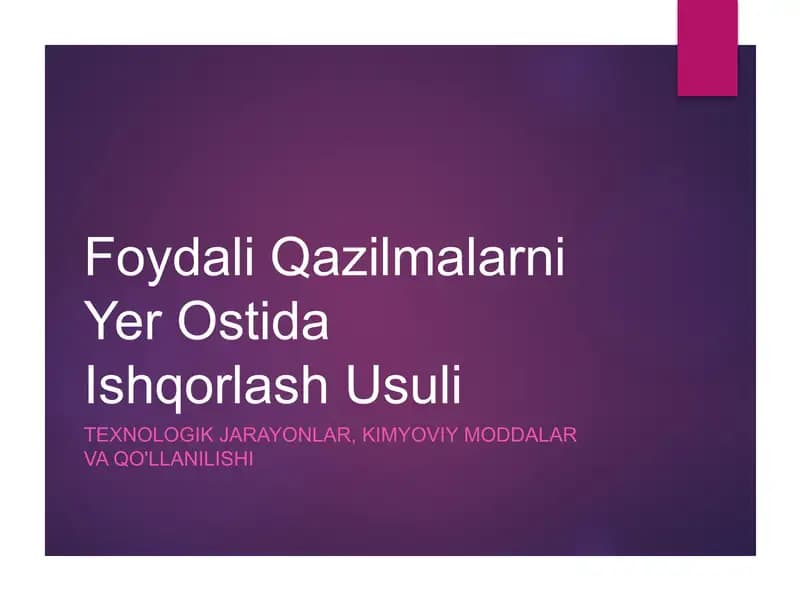 Foydali Qazilmalarni Yer Ostida Ishqorlash Usuli
