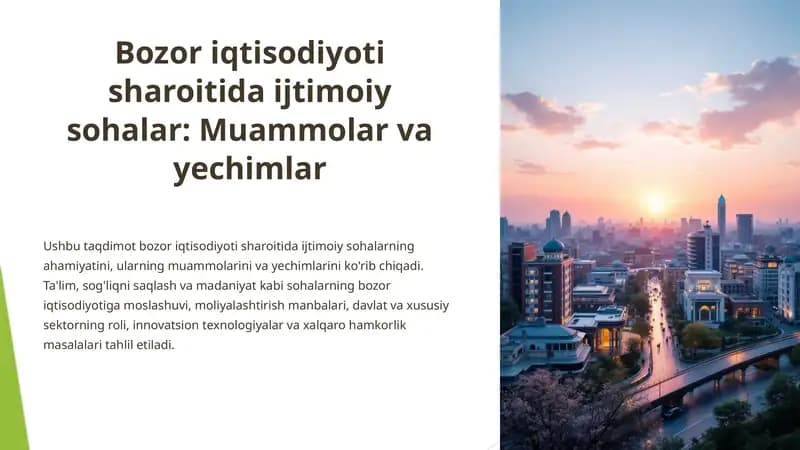 Bozor iqtisodiyoti sharoitida ijtimoiy sohalar: Muammolar va yechimlar