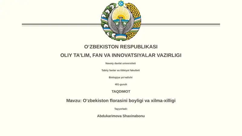 Oʻzbekiston florasini boyligi va xilma-xilligi