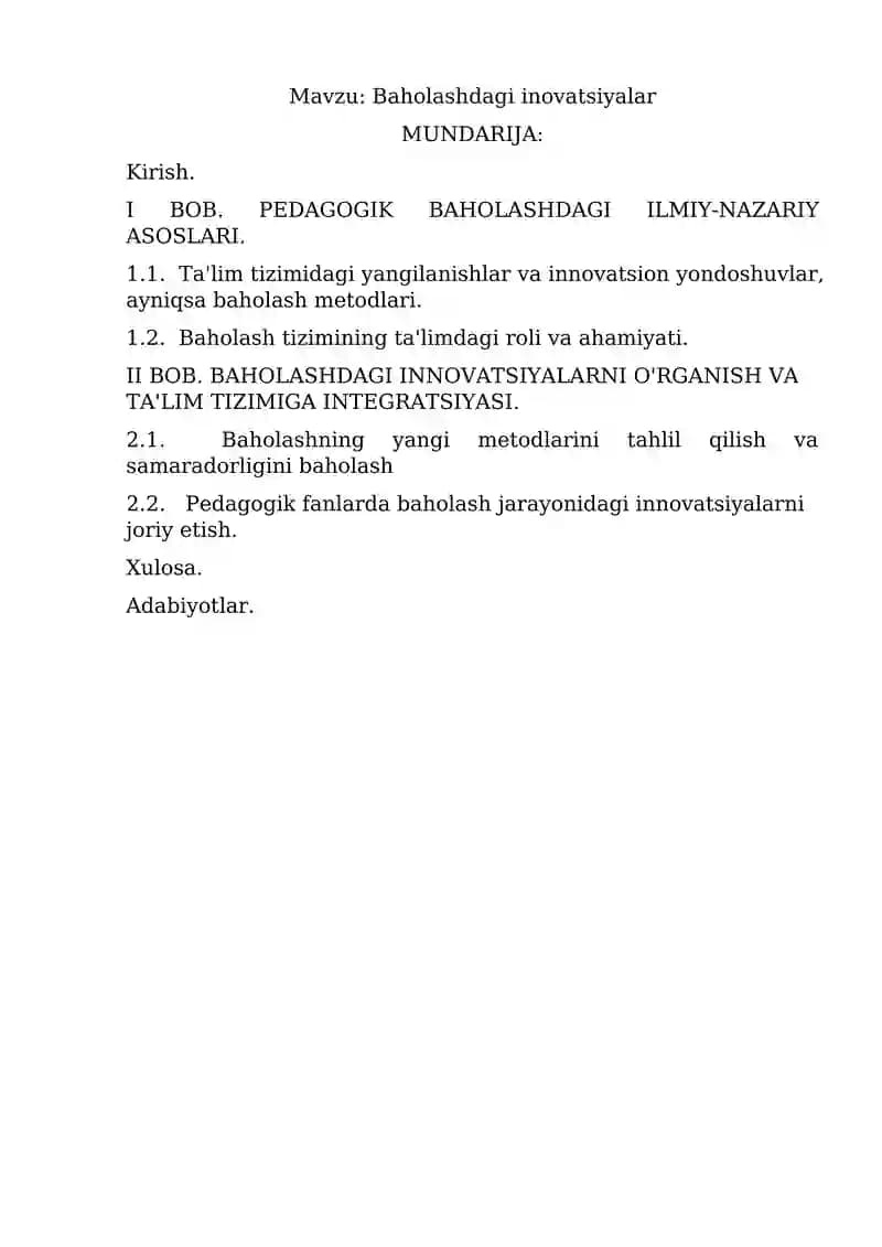 Baholashdagi inovatsiyalar