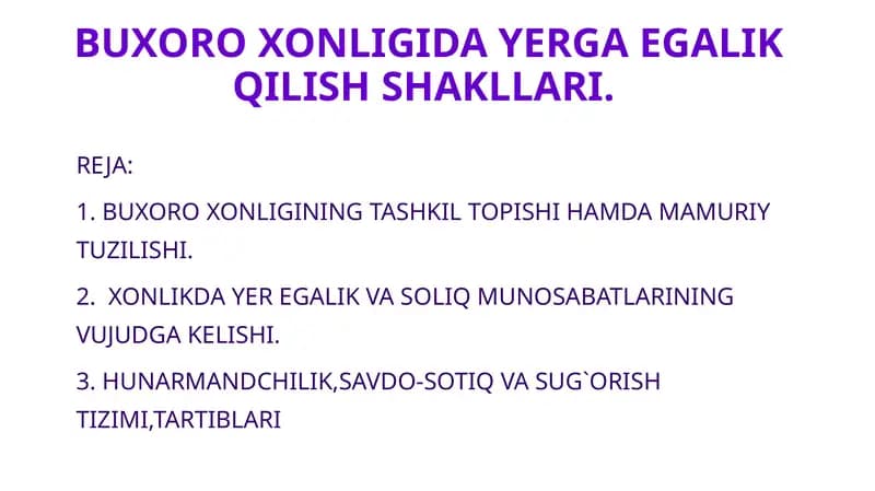 BUXORO XONLIGIDA YERGA EGALIK QILISH SHA KLLARI