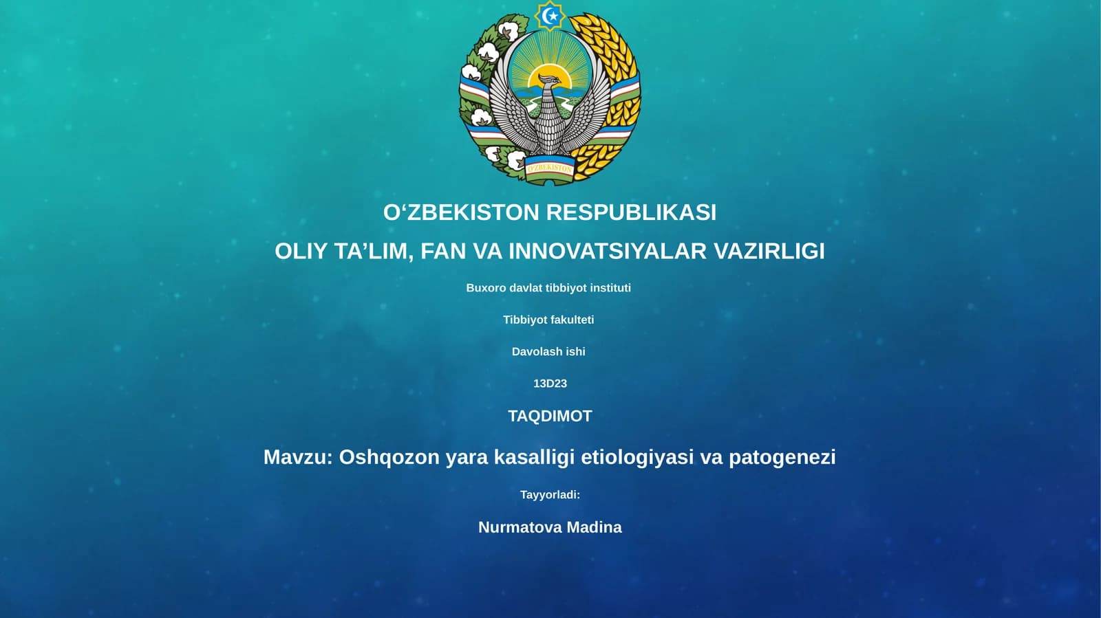 Oshqozon yara kasalligi etiologiyasi va patogenezi