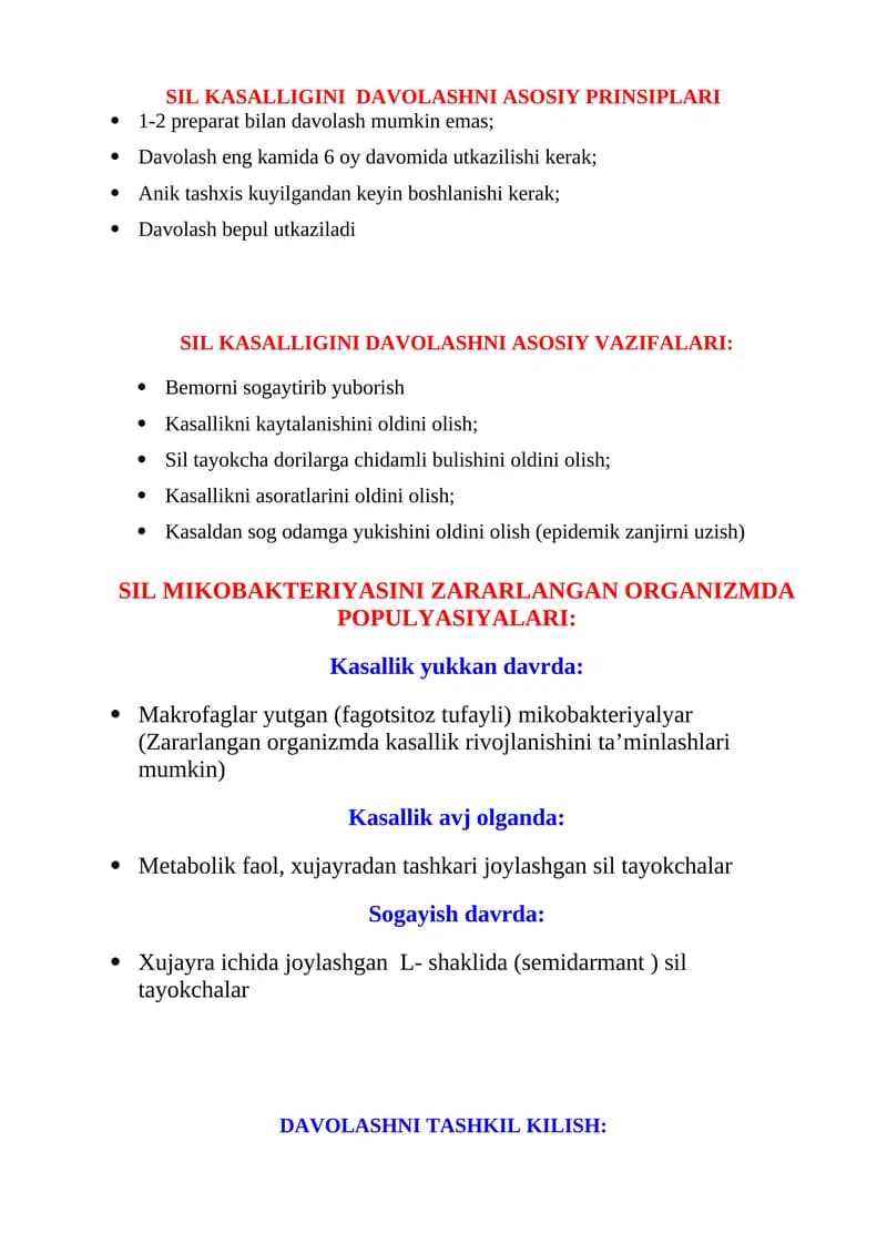 SIL KASALLIGINI DAVOLASHNI ASOSIY PRINSIPLARI