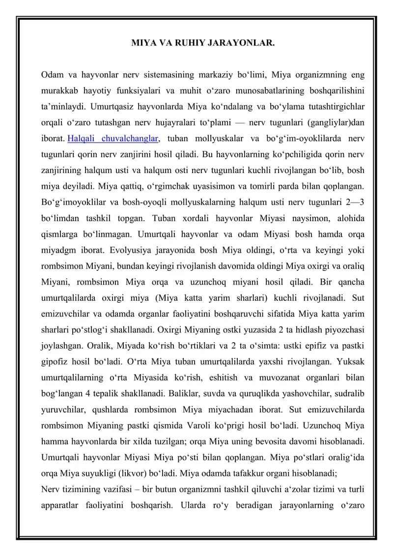 MIYA VA RUHIY JARAYONLAR