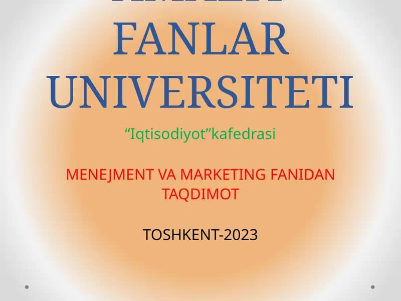 MENEJMENT VA MARKETING FANIDAN TAQDIMOT