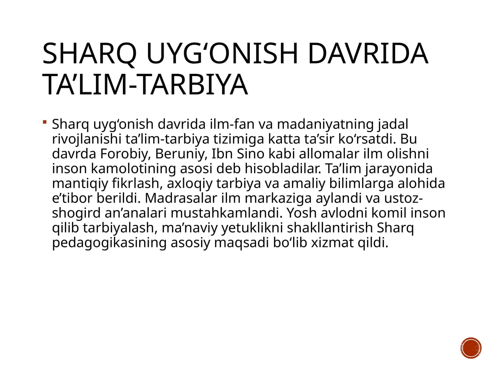 Sharq uyg‘onish davrida ta’lim-tarbiya