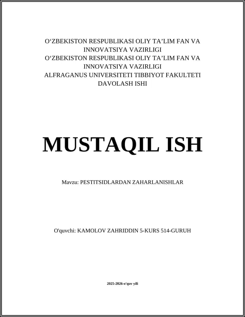 PESTITSIDLARDAN ZAHARLANISHLAR
