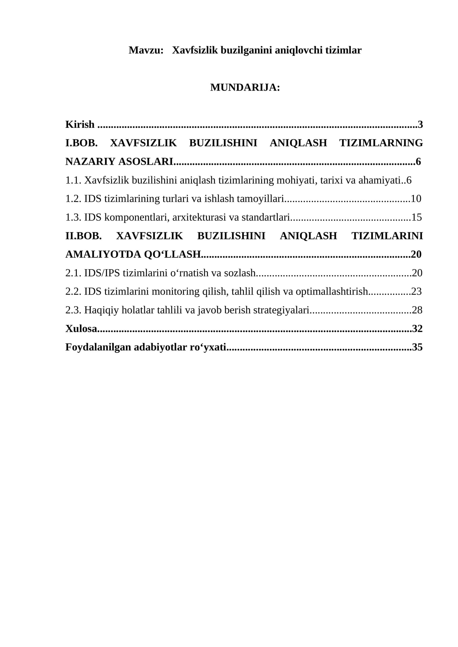 Xavfsizlik buzilganini aniqlovchi tizimlar