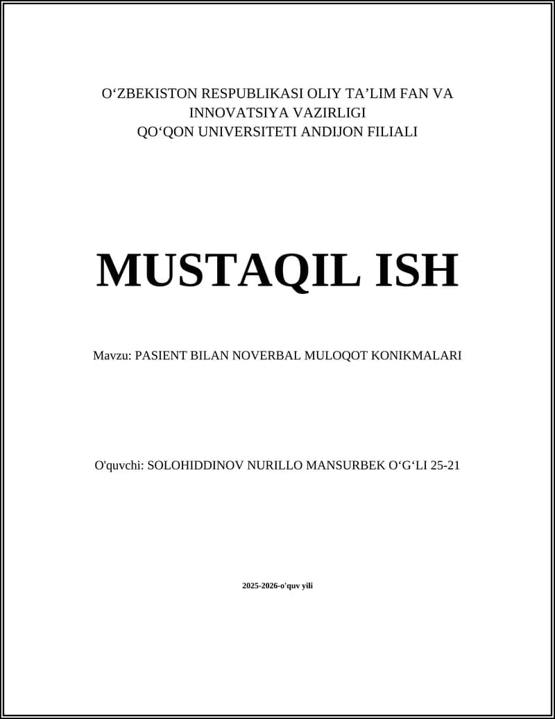 PASIENT BILAN NOVERBAL MULOQOT KONIKMALARI