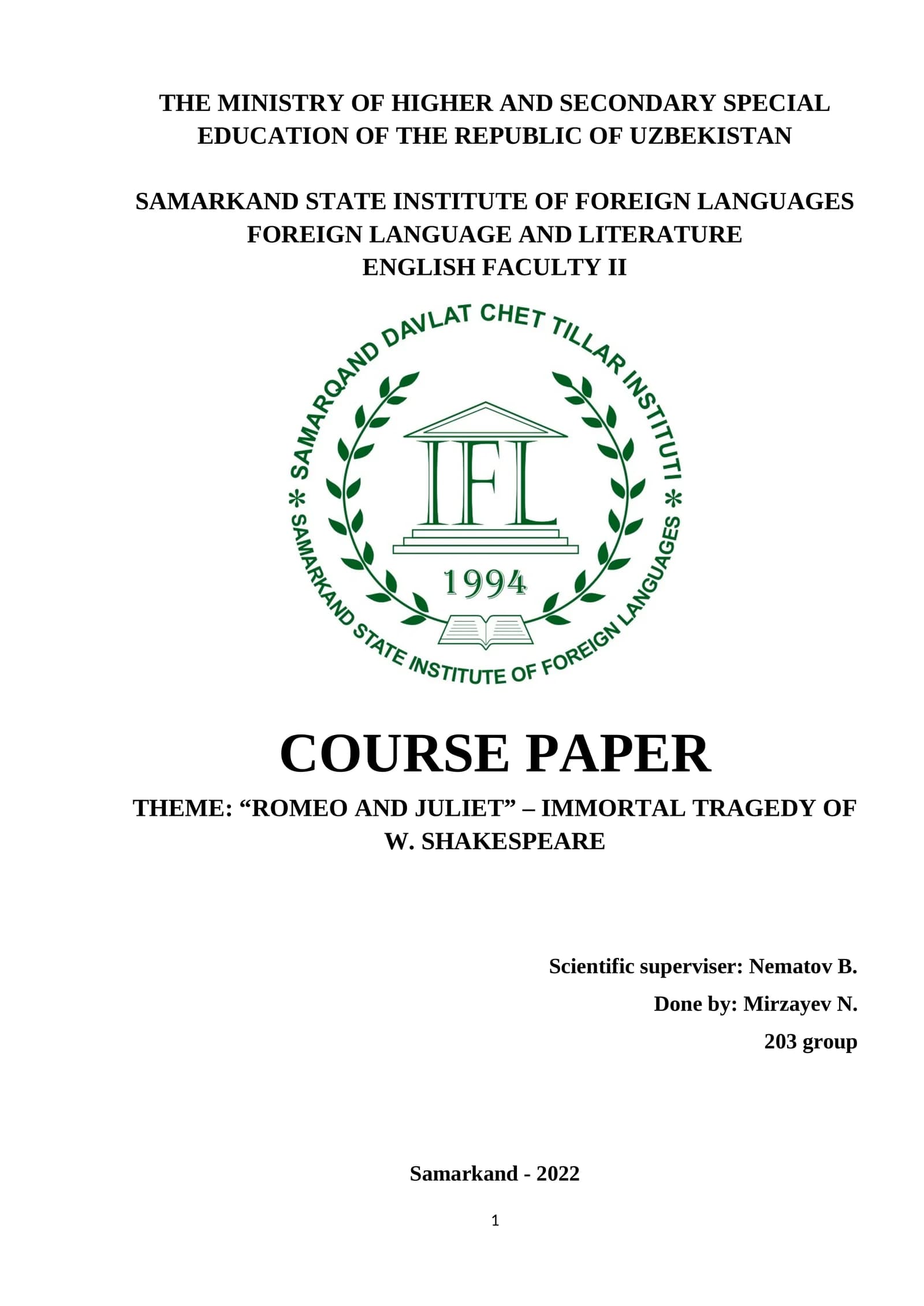 FOREIGN LANGUAGE AND LITERATURE