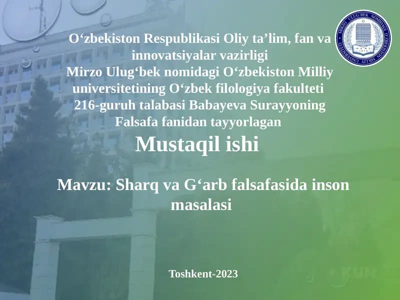 Sharq va G'arb falsafasida inson masalasi
