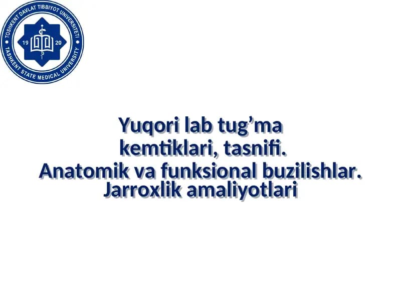 Yuqori lab tug’ma kemtiklari, tasnifi