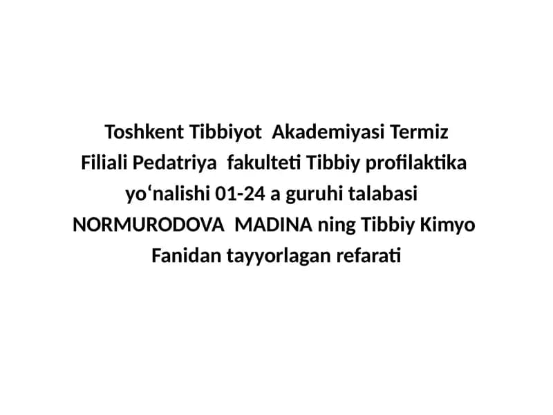 Tibbiy Kimyo Fanidan Tayyorlagan Elektrolitlar Referati