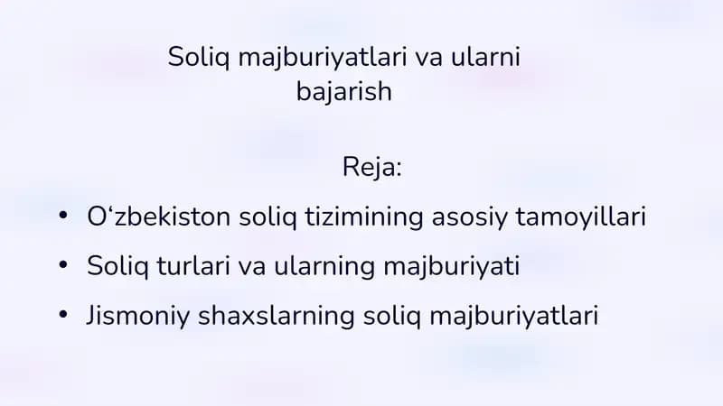Soliq majburiyatlari va ularni bajarish
