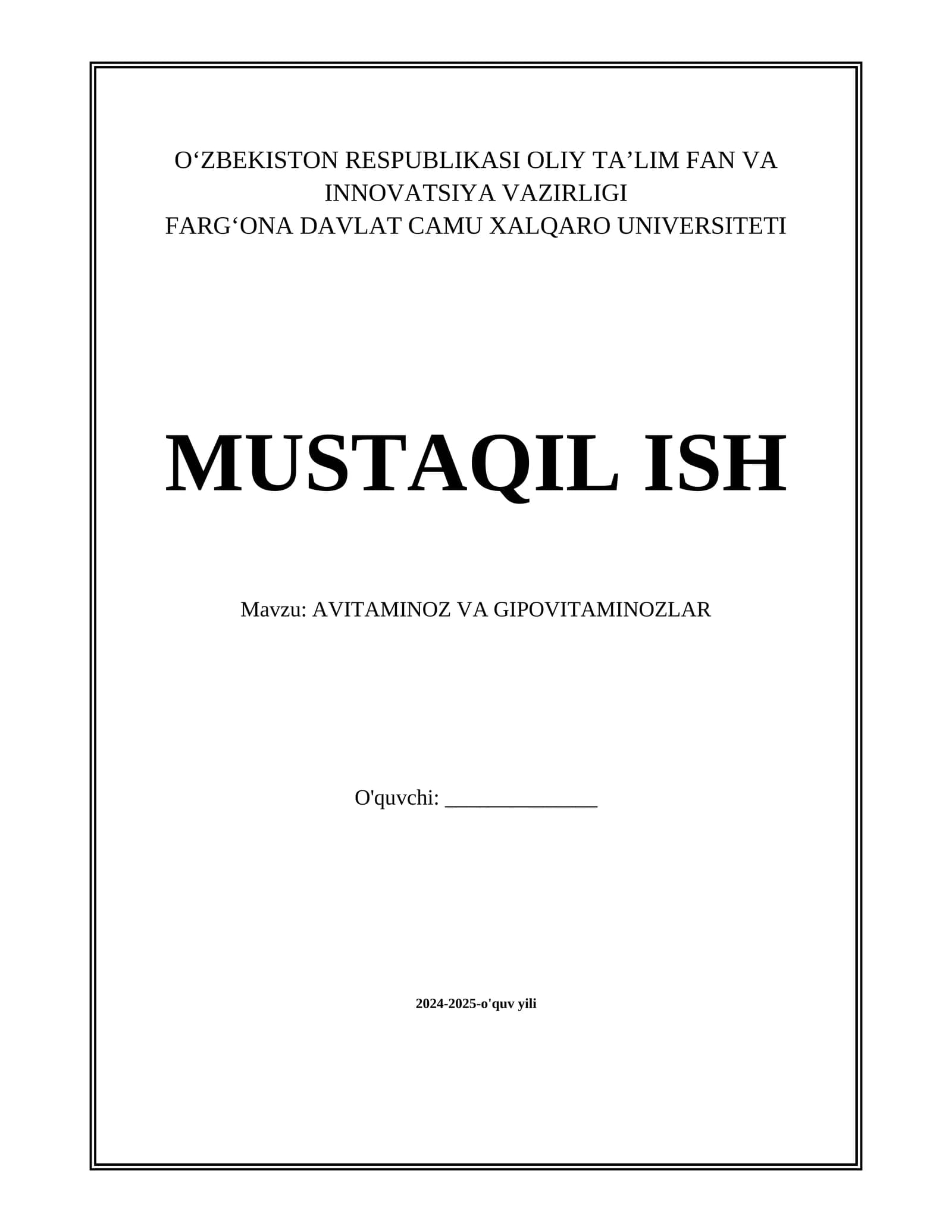 AVITAMINOZ VA GIPOVITAMINOZLAR