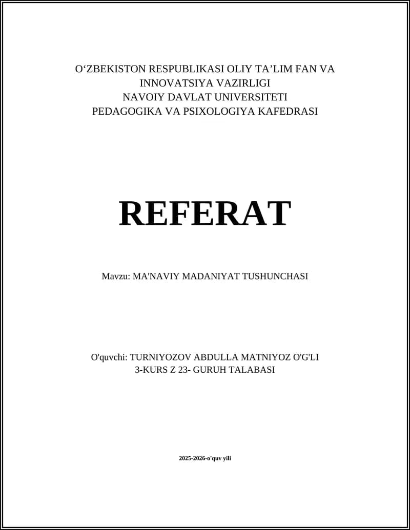 MA'NAVIY MADANIYAT TUSHUNCHASI