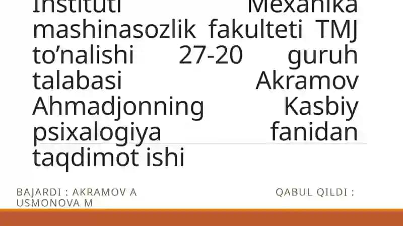 Kasblar va ularning klassifikatsiyasi