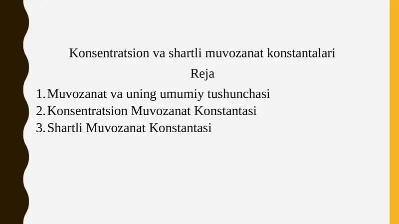 Konsentratsion va shartli muvozanat konstantalari