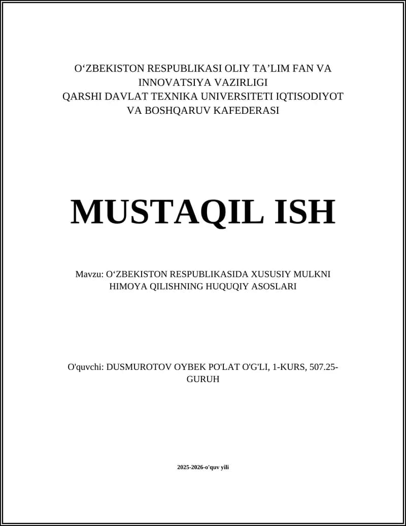 O'ZBEKISTON RESPUBLIKASI OLIY TA’LIM FAN VA INNOVATSIYA VAZIRLIGI