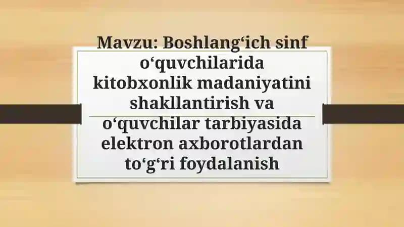 Kitobxonlik Madaniyatini Tartibiash