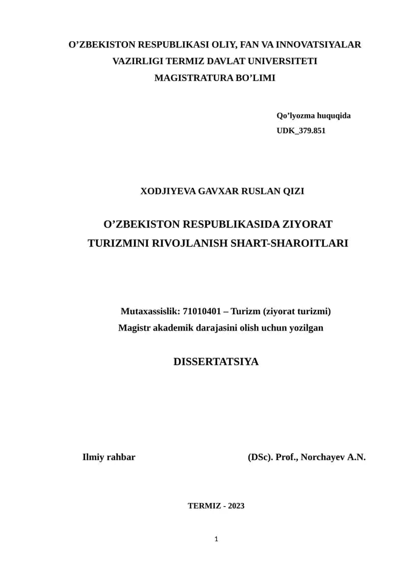 Magistrlik dissertatsiyasi Termiz davlat universitetida